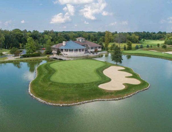 aerial view of hole 9 island green