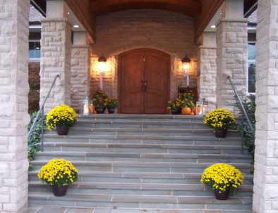Entrance to Stonelick clubhouse decorated for a fall wedding