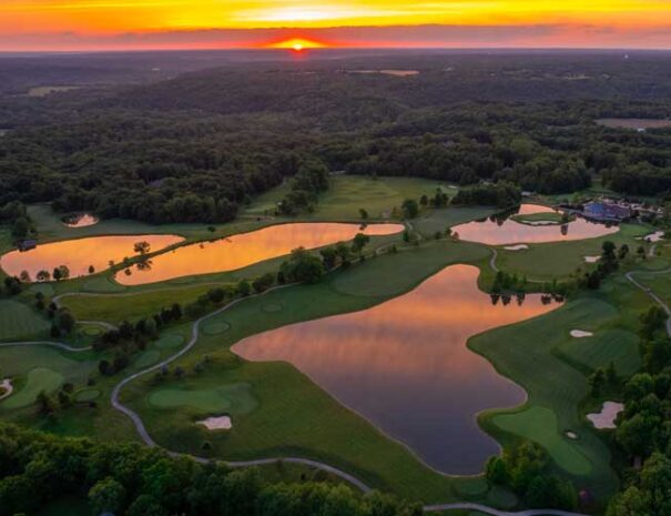 Course aerial shot at sunset